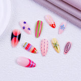 Yeknu  24Pcs Almond Press on Nails Rainbow Stripe Swirl Polka Dot Fake Nail Y2K Star Rhinestone False Nail for Women&Girl Colorful Nail