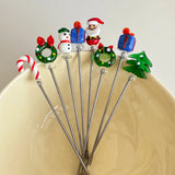 Yeknu  New Year Christmas Stainless Steel Fruit Fork Snowman Christmas Tree Cartoon Home Small Sign Christmas Atmosphere Decoration Des