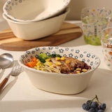 Yeknu  Creative Oval shape Rice Bowls, Thickened Ceramic Home Kitchen Restaurant Supplies, Cute Breakfast Dessert Fruit Salad Bowl, 1Pc