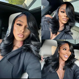 Yeknu  Short Black Loose Body Wave Bob Wig Synthetic Hair Shoulder Length Side Part Pre Plucked Glueless 13X4 Frontal Wigs for Women