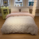Yeknu  French style new comfortable wrinkled yarn printed lace four-piece set student dormitory three-piece set
