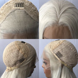 Yeknu  Platinum Blonde Wig Natural Wavy Synthetic Hair Lace Front Wig Long Curly Colored White Blonde Lace Frontal Wigs for Women Party