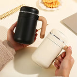 Yeknu  480ml Double Stainless Steel 316 Thermal Cup With Filter High Quality Office Home Coffee Tea Thermos Mug With Wooden Handle