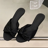Yeknu  Fashion Butterfly-kont Pleated Thin Low Heels Women Slippers Summer Elegant Peep Toe Party Dress Shoes