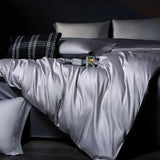 Yeknu  100%Egyptian Cotton Reversible Silver Purple Duvet Cover 4Pcs Luxury Soft Bedding Set Solid Color Duvet Cover Sheet Pillowcases