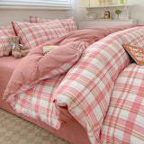 Yeknu  Nordic Plaid Pattern Wash Cotton Bedding Set Duvet Cover Pillowcase Bed Sheet Set Comforter Cover Bed Linens Set Queen King Size