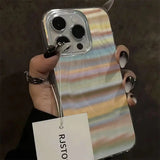 Yeknu Korea Popular Rainbow Phone Case For IPHONE 16 PRO 11 12 13 14 15 Promax XS XR 7 8 Plus SE Minimalism Feather Pattern Cover Y2k