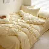 Yeknu  Solid Bed Linen Cotton Bedding Set with Sheet Duvet Cover Pillowcase Single Couple Bedsheet King Queen Double Twin Size