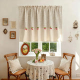 Yeknu  1Pc,Country Style Classic Lattice with Red Cherry Trim Splice Pure Color Short Curtain For Small Window,Chic Curtain For Kitchen
