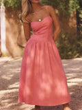 Yeknu  Jastie 100% Cotton Camisole Backless Long Dress Women's Summer New Waist Hugging Long Skirt Peach Red Beach Slim Fit Dress