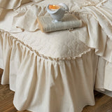 Yeknu  Romantic French Double Layer Lace Ruffles Bedding Set 20% Ramie, 80% Cotton Duvet Cover Set Quilted Bedspread Pillowcases 4Pcs
