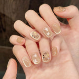 Yeknu  10pcs Handmade Cute Short Press on Nails Black Dot Bow Design Cat Eye Fake Nails Wearable Detachable Sweet Girls False Nails