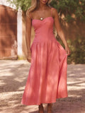 Yeknu  Jastie 100% Cotton Camisole Backless Long Dress Women's Summer New Waist Hugging Long Skirt Peach Red Beach Slim Fit Dress