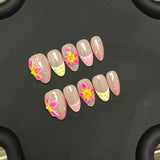 Yeknu  10pcs Handmade Short Almond Fake Nails Summer Ocean Blue Starfish False Nails Wearable Sweet Cool European Press on Nails