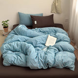 Yeknu Simple Style Bedding Set Nordic Striped Duvet Cover Set 100% Cotton Flat Sheet Single Twin Size Double Bed Sheet Set For Bedroom