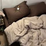 Yeknu  Bedding Set Ins Ambiance Blue Coffee Grid Mixed With Washed Cotton Minimalist Four Piece Set Fitted Sheets Duvet Cover