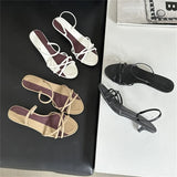 Yeknu  New Summer Design Narrow Band Open Toe Sandals Women Slippers Fashion Thin Low Heels Party Dress Casual Shoes
