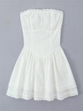Yeknu Summer Women's Dress Sleeveless White Lace Wrap Chest Mini Dress