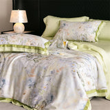 Yeknu 82% lyocell, 8% silk and 10% nylon soft silky flowers digital printing bedding set duvet cover flat/fitted bed sheet pillowcases