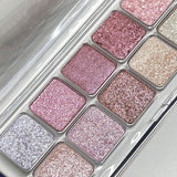 Yeknu  12 Colors Pearly Shiny Sequins Shadow Eye Pigments Purple Glitter Eyeshadow Palette Party Long Lasting Makeup Eyeshadow Palette