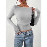 Yeknu  Spring Autumn Fashion Solid Slash Neck Basic T-shirt Women Clothing Casual All-match Long Sleeve Slim Pullover Office Lady Tops