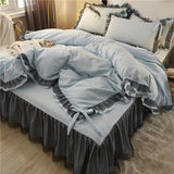 Yeknu Arctic Velvet Pastoral Lace Solid Color Four-Piece Pillowcase Bed Sheet Quilt Cover Quilt Cover 200*230cm Bed Sheet Set