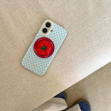 Yeknu 3D Polka Dot Cute Tomato Magnetic Grip Tok Phone Stand Holder Phone Case for IPhone 16 15 14 13 Pro Max Funny Magsafe Back Cover