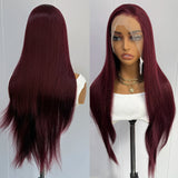 Yeknu   Burgundy Lace Front Wig Heat Resistant Synthetic Long Straight Wig for Black Women Natural Hairline Daily Used Cosplay