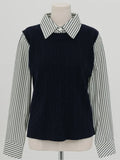 Yeknu  Autumn Knitted Patchwork Pullover Tops Women Striped Print Fashion Casual Ladies Blouses Korean Style Woman Tops