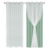 Yeknu  1/2Panel Blackout Curtain Double-Layer Pompom Grommet Eyelet Top Blackout Drape Voile Tulle Window Blind for Bedroom Living Room