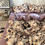 Yeknu Korean Style Ins Retro Fresh Floral Washed Cotton Bed Four Piece Duvet Set, Student Dormitory Bed Sheet Three Piece Set