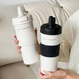 Yeknu  650ml Fashion Stainless Steel 316 Thermal Flask With Straw Leak-Proof Coffee Tea Cold Drink Car Thermal Bottle Travel Tumbler