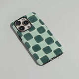 Yeknu  Fashion Green Plaid Phone Case for IPhone 17 16 15 14 13 12 11 X XS XR XSMAX 7 8 Air Pro Max Plus Luxury Double-layer Back Cover