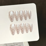 Yeknu  10pcs Handmade Press on Nails Retro Brown Almond Dot Print Design False Nails For Girl Wearable Sweet Cool Glossy Fake Nail Tips