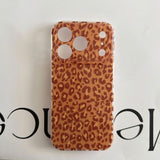 Yeknu  Autumn-Winter Orange Leopard Print Back Cover Case for iPhone 13 14 15 16 17 Pro Max Air Soft Lens Protective Phone Case