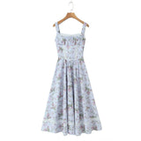 Yeknu  Summer Sleeveless Bohemian Retro Print Dress With Lace Slim Fit A-Line Midi Dresses Women Casual Beach Vacation Beach Dress