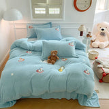 Yeknu New Embroidered Teddy Velvet Bedding Set Winter Warm High-end Soft Warmth Duvet Cover Set with Sheet Quilt Cover and Pillowcases