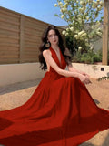 Yeknu  Summer Drape Halter Neck Long Dress Women Deep Strap Backless Sexy Holiday Dresses Bohemian Casual Beach Maxi Dress