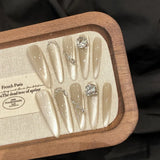 Yeknu  10pcs Cat Eye Handmade Press on Nails Almond False Nails Glitter Diamond Nails Glue on Nail Color Acrylic Nail French Fake Nail