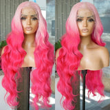 Yeknu  Long Silky Straight Pink Ombre Wig Synthetic Middle Part Highlight Pink Colored Heat Resistant Fiber Wigs for Women Daily Party