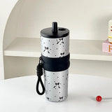 Yeknu  710ml Fashion Flower Stainless Steel 316 Vacuum Flask With Straw Leak-Proof Coffee Tea Cold Drink Car Thermos Mug Travel Tumbler