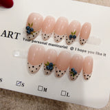 Yeknu  10Pcs Handmade Press On Nails Almond Nude French False Nails with Blueberry & Polka Dot, Reusable Glossy Fake Nails for Women