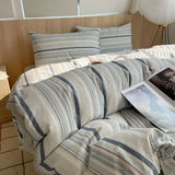 Yeknu  Single Double Exquisite Stripe 1Duvet cover+2Pillowcases 100%Cotton Experience Hotel-Like Comfort with Unparalleled Softness