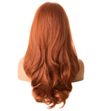 Yeknu  Long Auburn Wig Layered Natural Wavy Synthetic Hair Free Part Copper Wigs for Women Curly Orange Wig for Daily Party Cosplay