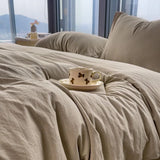 Yeknu  Washed Cotton Bedding Set,Bed Sheet Set, Linen Feel, Super Soft, Comfortable, 4-Piece Duvet Cover Set, Durable and Easy Care