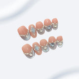 Yeknu  10pcs Blue Moon French Handmade Nails Ice-Clear Cat's Eye Press-On Nails Almond Shape Sparkling Full-Coverage Nail Tips