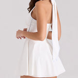 Yeknu  Jastie Sexy Simple Halter White Mini Dress Women Cotton Low Waist A-line Backless Dresses Party Robe Summer Vestidos