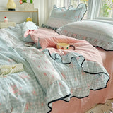 Yeknu  New Kapok wrinkled double-layer yarn ruffle leaf edge summer quilt four-piece set washing machine washing air conditioner quilt