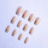 Yeknu  24pcs French Spring and Summer Flowers Press on Nail Square Artificial Fake Nails Seamless Removable False Nail