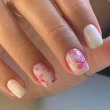 Yeknu  24pcs French Fake Nails Small Flower Diamond-Studded White-Edged Press on Nail Short Square Full Coverage Nail for Women&Girl